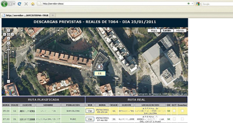 Pinchando en el icono del vehículo, se despliega un diálogo con información sobre vehículo y carga.