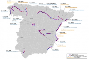 Mapa de España con autopistas peaje en régimen de concesión