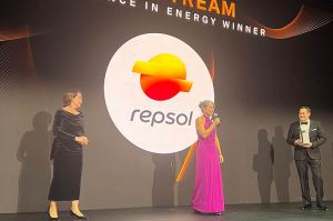 Estibaliz Pombo, responsable de Productos Energéticos de Repsol recogiendo el premio