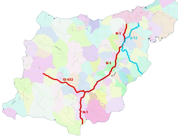 Mapa con las vías afectadas por el peaje a camiones